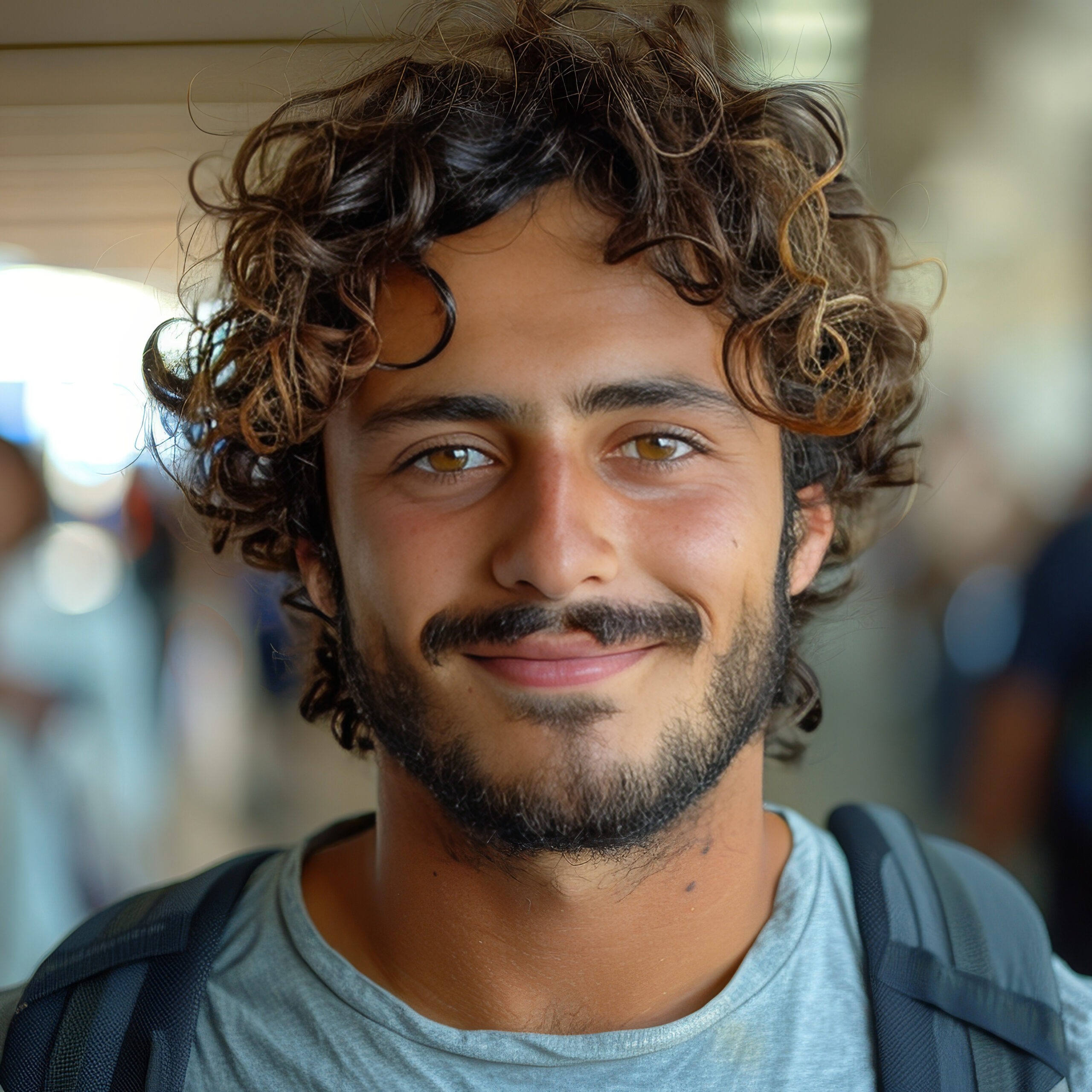 Smiling Portrait of a Young Student with Backpack in Urban Campu